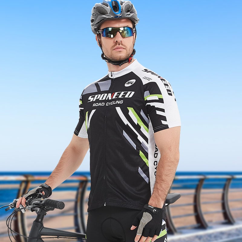 sponeed Men's Cycling Jersey Back Pockets Padded Cycle Shorts Suits Biking Pants US L Green Black - Image 2